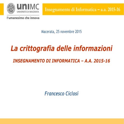 MODULO 14 --> La crittografia delle informazioni