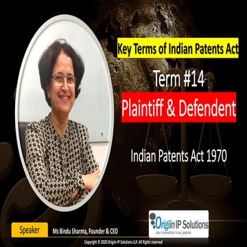 Key terms Patent Act Term # 14: Plaintiff 