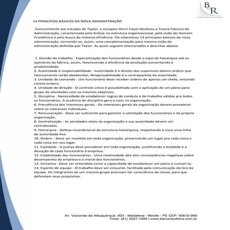 14 principios básicos da nova administração | PDF
