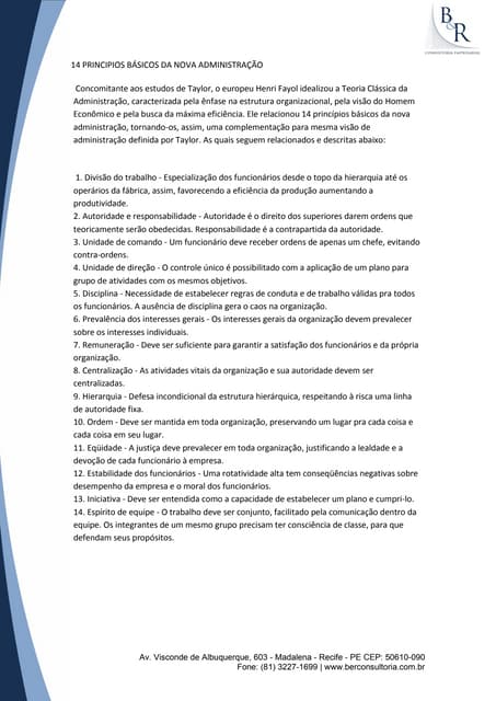 14 principios básicos da nova administração | PDF