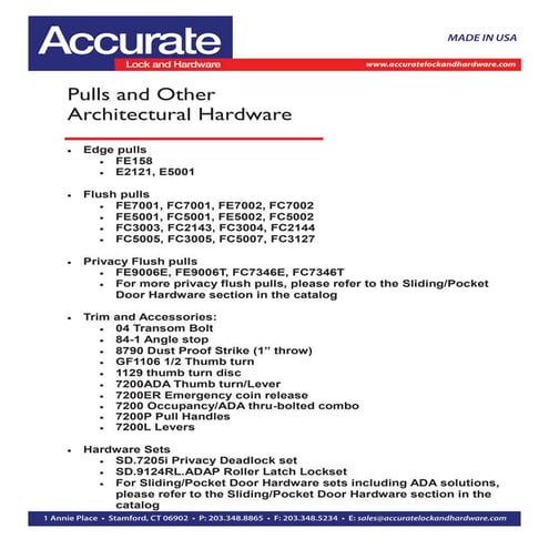Accurate Lock: Pulls and Other Architectural Hardware | PDF