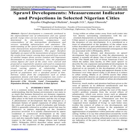sprawl developments  measurement indicator and projections in selected nigeri...