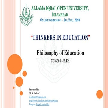 “THINKERS IN EDUCATION”  in Philosophy of Education
