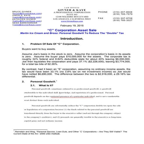 15 02-19 "C" Corporation Asset Sale - Martin Ice Cream and Bross: Personal Go...