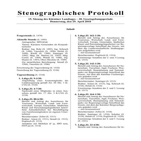 15. LTG-Sitzung am 29. Apirl 2010