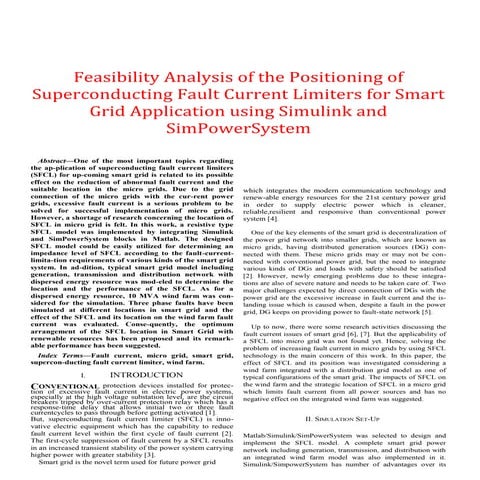Feasibility Analysis of the Positioning of Superconducting Fault Current Limiters for Smart Grid Application using Simulink and SimPowerSystem