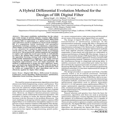 A Hybrid Differential Evolution Method for the Design of IIR Digital Filter