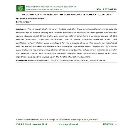 Study on Stress among for Teachers in Mongolia | PDF