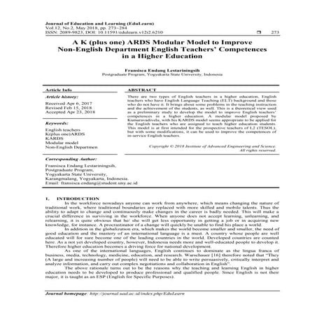 A K (plus one) ARDS Modular Model to Improve Non-English Department English T...