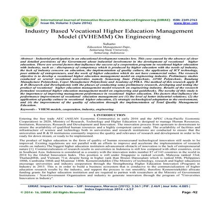 Industry Based Vocational Higher Education Management Model (IVHEMM) On Engin...