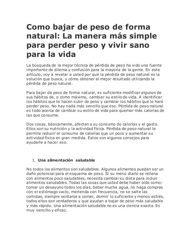 tip para bajar de peso naturalmente
