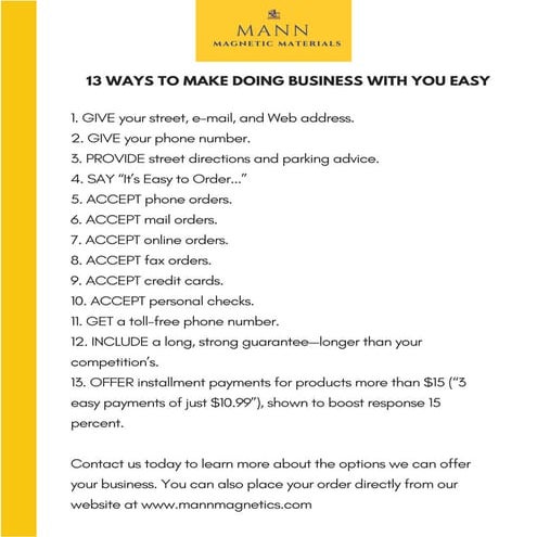 13 Ways To Make Doing Business With You Easy