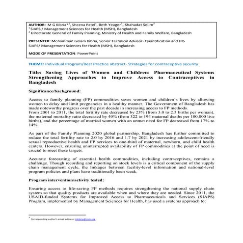 Pharmaceutical Systems Strengthening Approaches to Improve Access to Contrace...