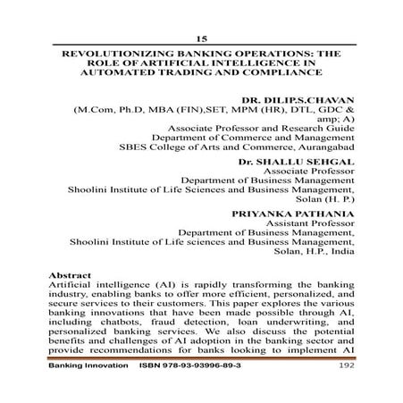 REVOLUTIONIZING BANKING OPERATIONS: THE  ROLE OF ARTIFICIAL INTELLIGENCE IN  ...