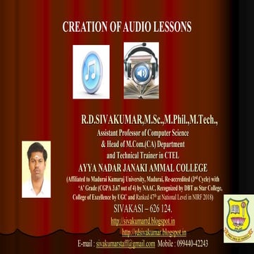 Creation of Audio Lessons - R.D.Sivakumar