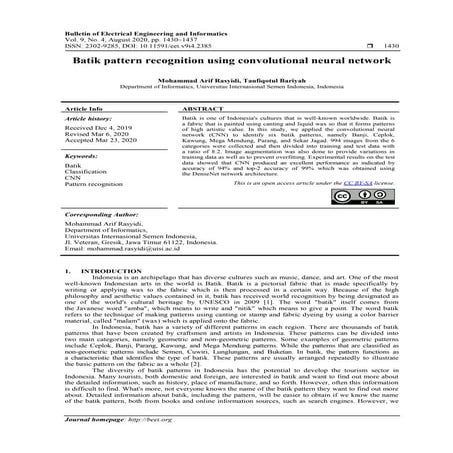 Batik pattern recognition using convolutional neural network