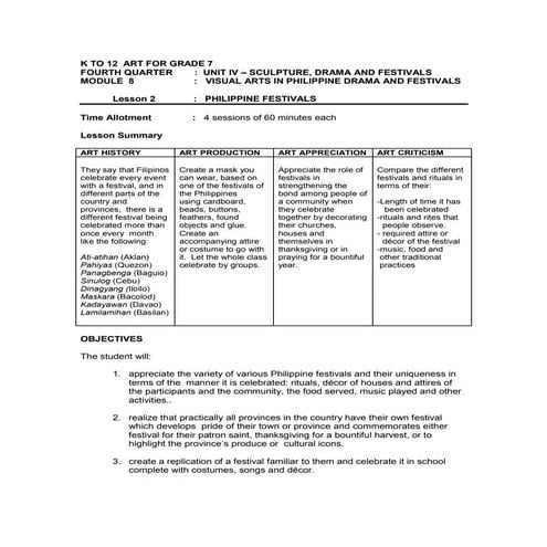 15 grade 7 art -tg qtr 4 - module 8, les 2 festivals | PDF