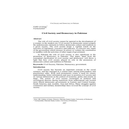 CIVIL SOCIETY AND DEMOCRACY IN PAKISTAN. | PDF