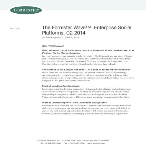 The forrester wave-enterprise social platforms