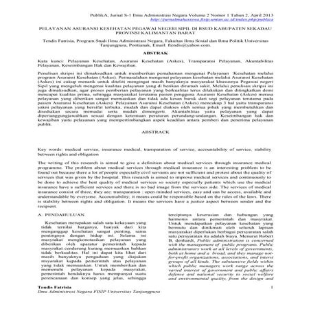 JURNAL PELAYANAN ASURANSI KESEHATAN PEGAWAI NEGERI SIPIL DI RSUD KABUPATEN SEKADAU PROVINSI KALIMANTAN BARAT