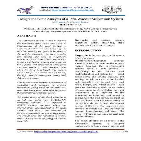 Design and Analysis of Shock Absorber for 150cc Bike | PDF