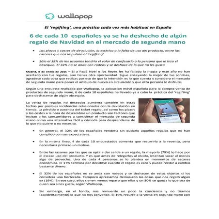 NP Wallapop - 6 de cada 10  españoles ya se ha deshecho de algún regalo de Navidad en el mercado de segunda mano 