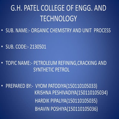 petroleum refining,crackin and synthetic petrol-ppt