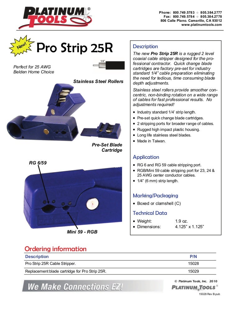 Platinum Tools 15028C ProStrip 25R Coax Stripper for RG6//59//RGB Clamshell