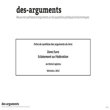 Aglietta zone euro éclatement ou fédération_fiche publique complète