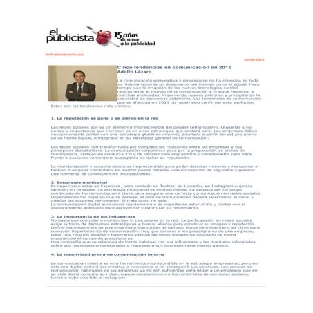 Adolfo Lázaro en El Publicista