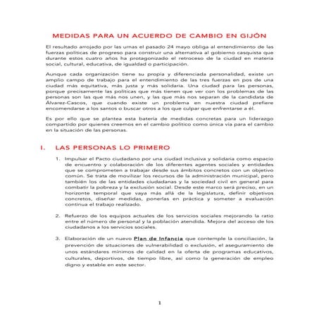 66 medidas para un acuerdo de cambio en Gijón