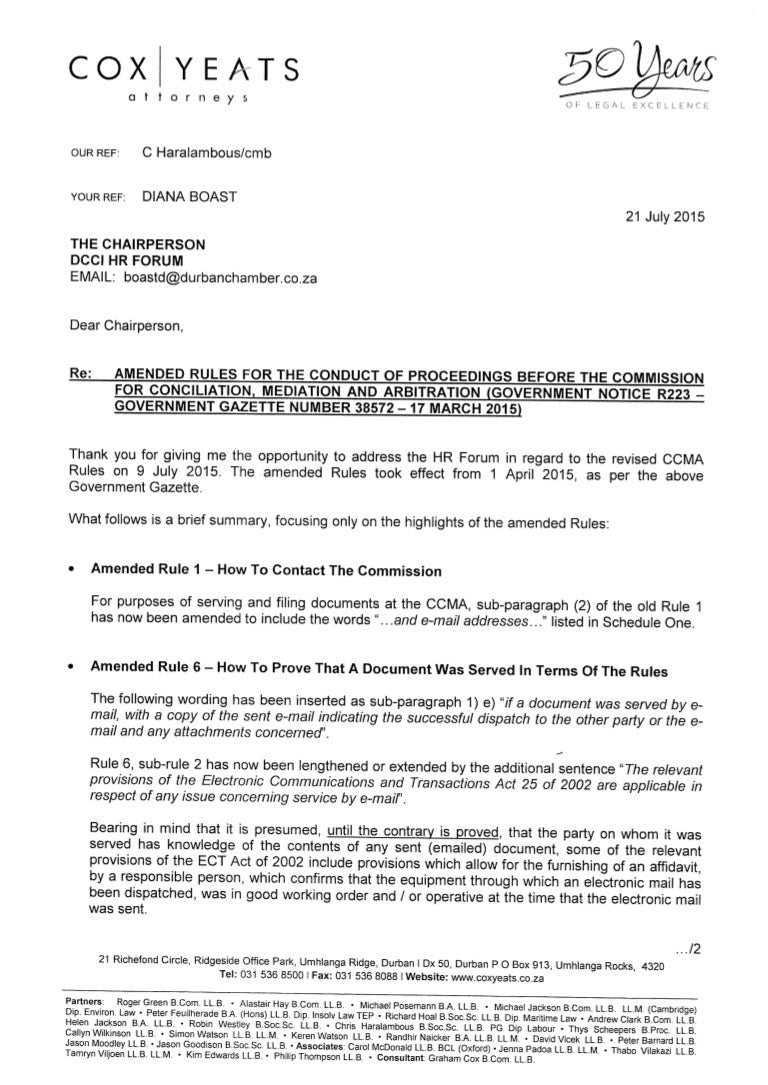 SUMMARY AMENDED CCMA RULES