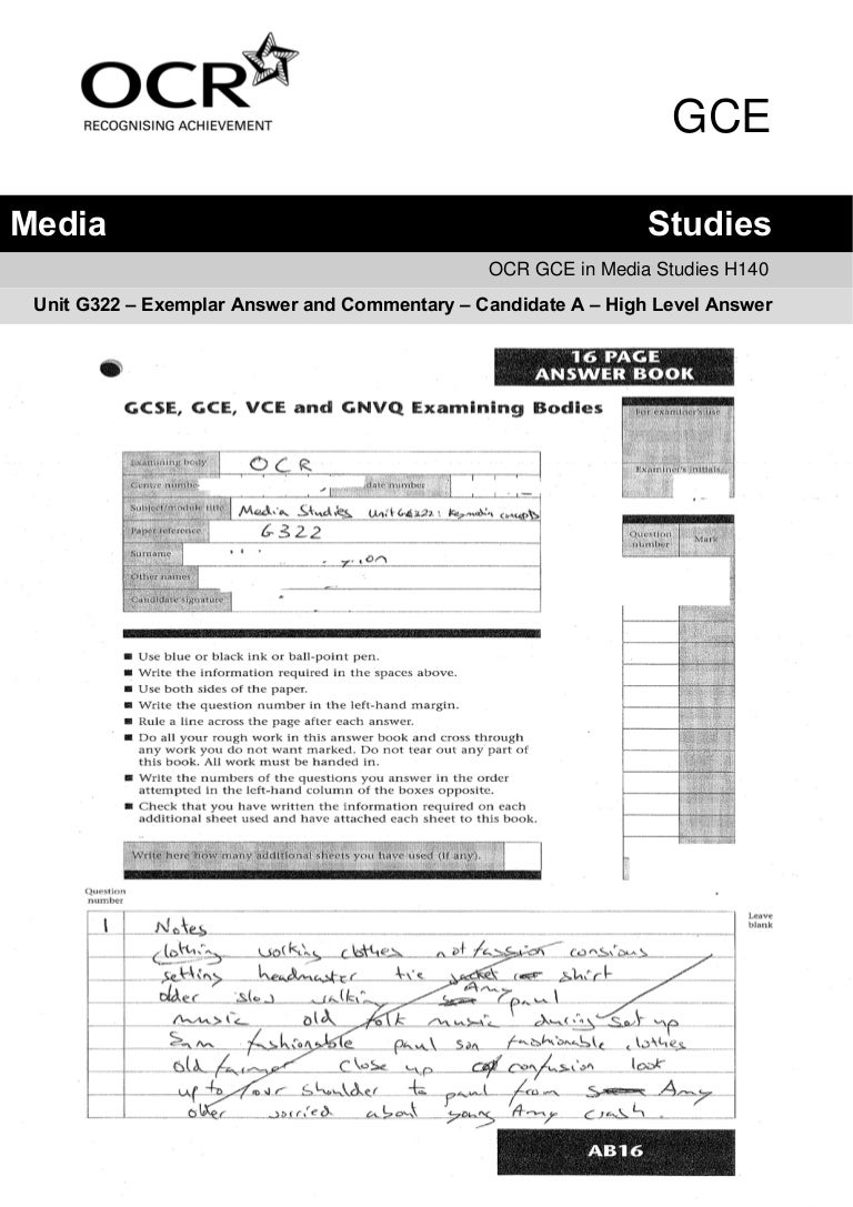 A Grade Media Answers OCR A Grade Media Answers OCR