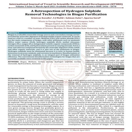 A Retrospection of Hydrogen Sulphide Removal Technologies in Biogas Purification