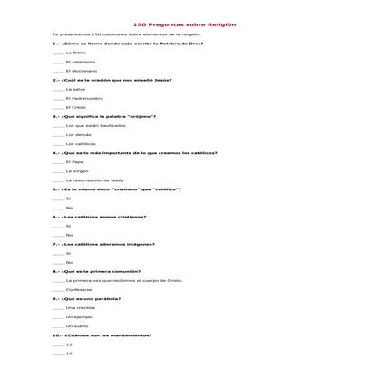150 preguntas sobre religión