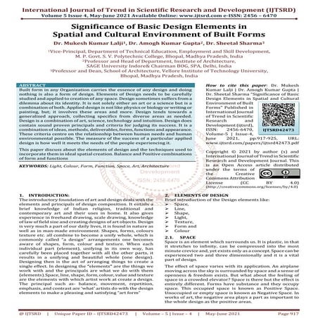 Significance of Basic Design Elements in Spatial and Cultural Environment of ...