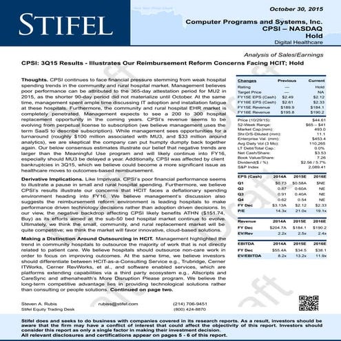 Thoughts on CPSI 3Q15 Results