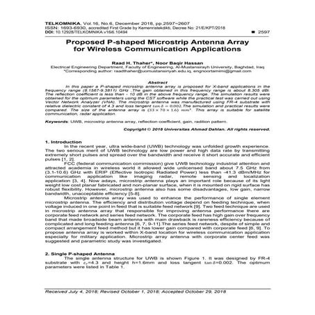 Proposed P-shaped Microstrip Antenna Array for Wireless Communication Applica...