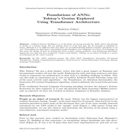 Foundations of ANNs: Tolstoy’s Genius Explored using Transformer Architecture