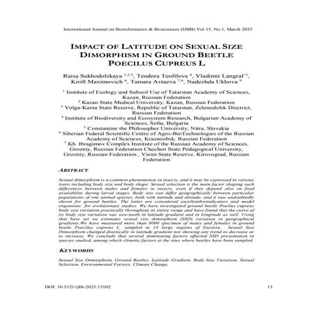 Impact of Latitude on Sexual Size Dimorphism in Ground Beetle Poecilus ...
