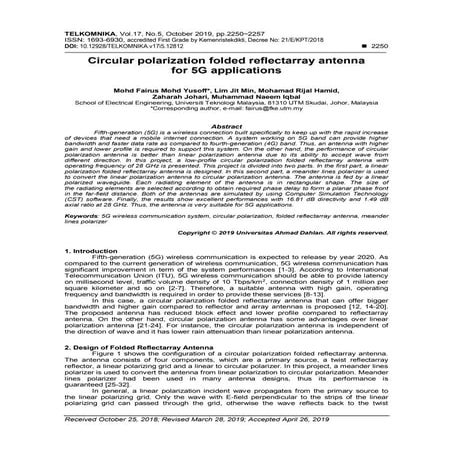 Circular polarization folded reflectarray antenna for 5G applications