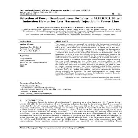 Selection of Power Semiconductor Switches in M.H.B.R.I. Fitted Induction Heat...