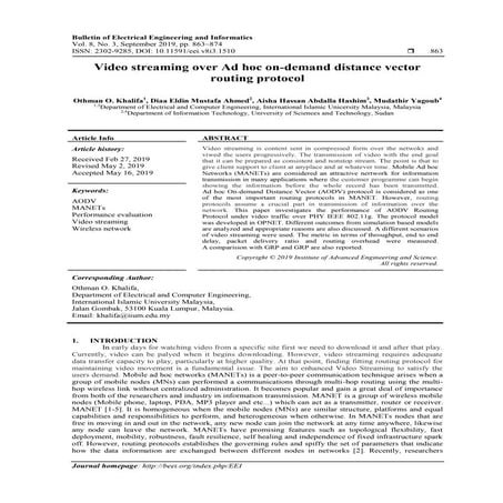 Video streaming over Ad hoc on-demand distance vector routing protocol