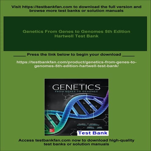 Genetics From Genes to Genomes 5th Edition Hartwell Test Bank | PDF