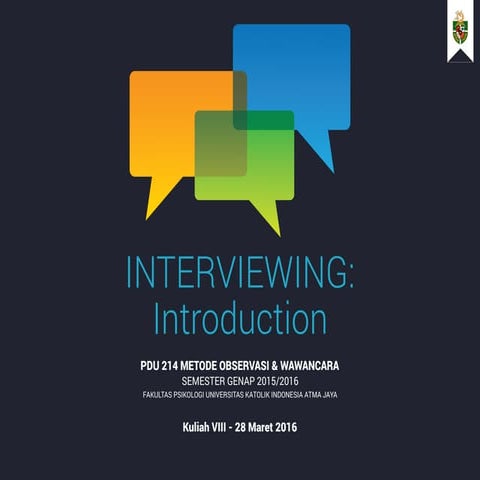 PDU 214 Methods of Observation & Interviewing: Interviewing - Introduction