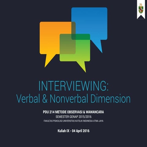 PDU 214 Methods of Observation & Interviewing: Interviewing - Verbal & Nonver...