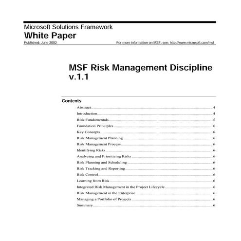 MSF Risk Management Discipline v.1.1 | PDF
