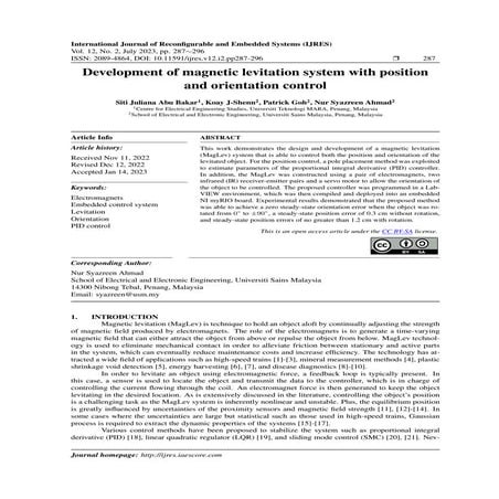Development of magnetic levitation system with position and orientation control