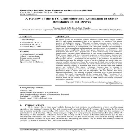 Review of the DTC Controller and Estimation of Stator Resistance in IM Drives