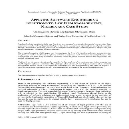 Applying Software Engineering Solutions to Law Firm Management, Nigeria as a Case Study